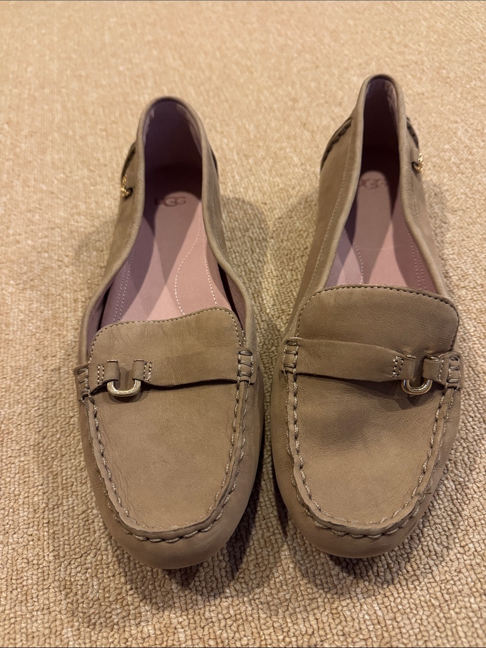 UGG Women's Taupe Suede Loafers with Pink Insole